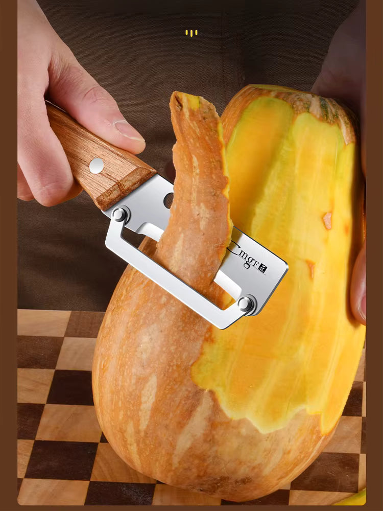 Éplucheur en acier inoxydable avec manche en bois pour éplucher et trancher des fruits et légumes, 1 pièce | Fonctionnement durable et fluide